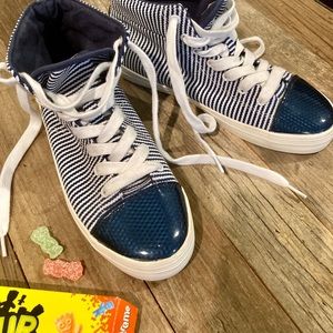 LANDS'END High Top Blue & White Striped Sneakers